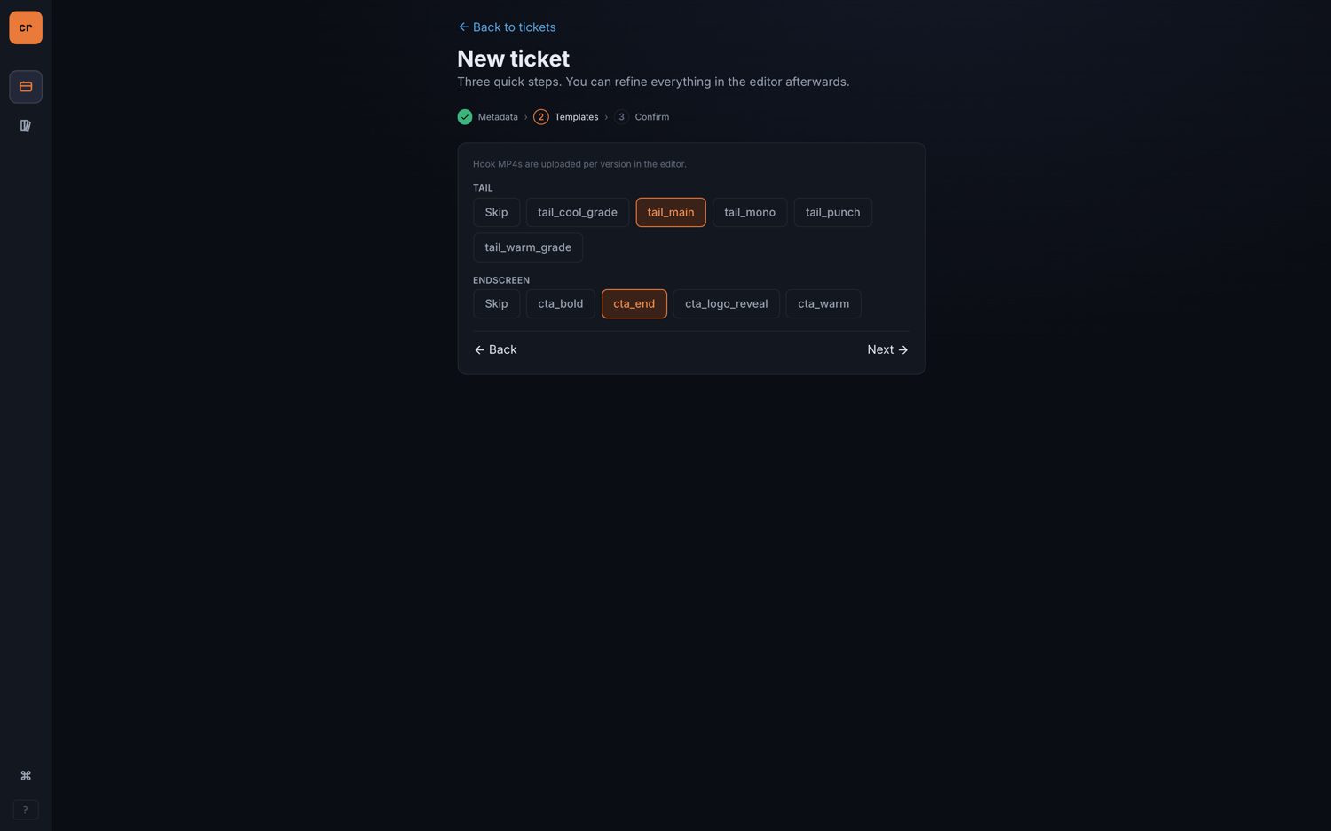 New-ticket wizard component picks